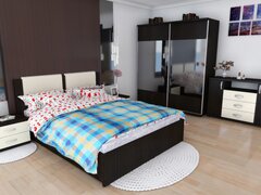 Dormitor Laguna cu pat 160x200 cu 2 sertare Wenge cu Vanilie